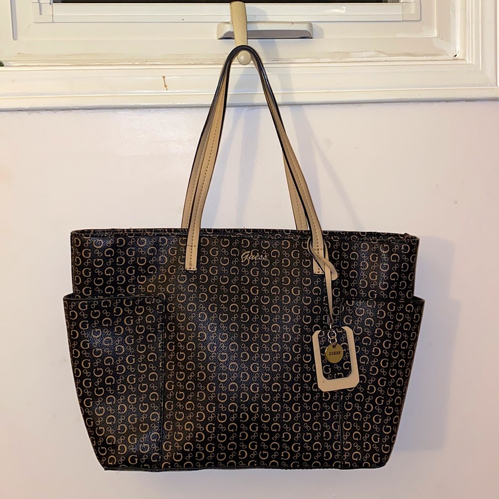 Brown / Beige Guess Monogram Tote Purse